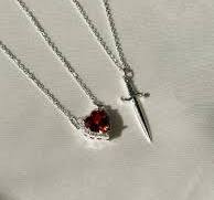 Gothic Punk Heart &amp; Sword Couple Necklace